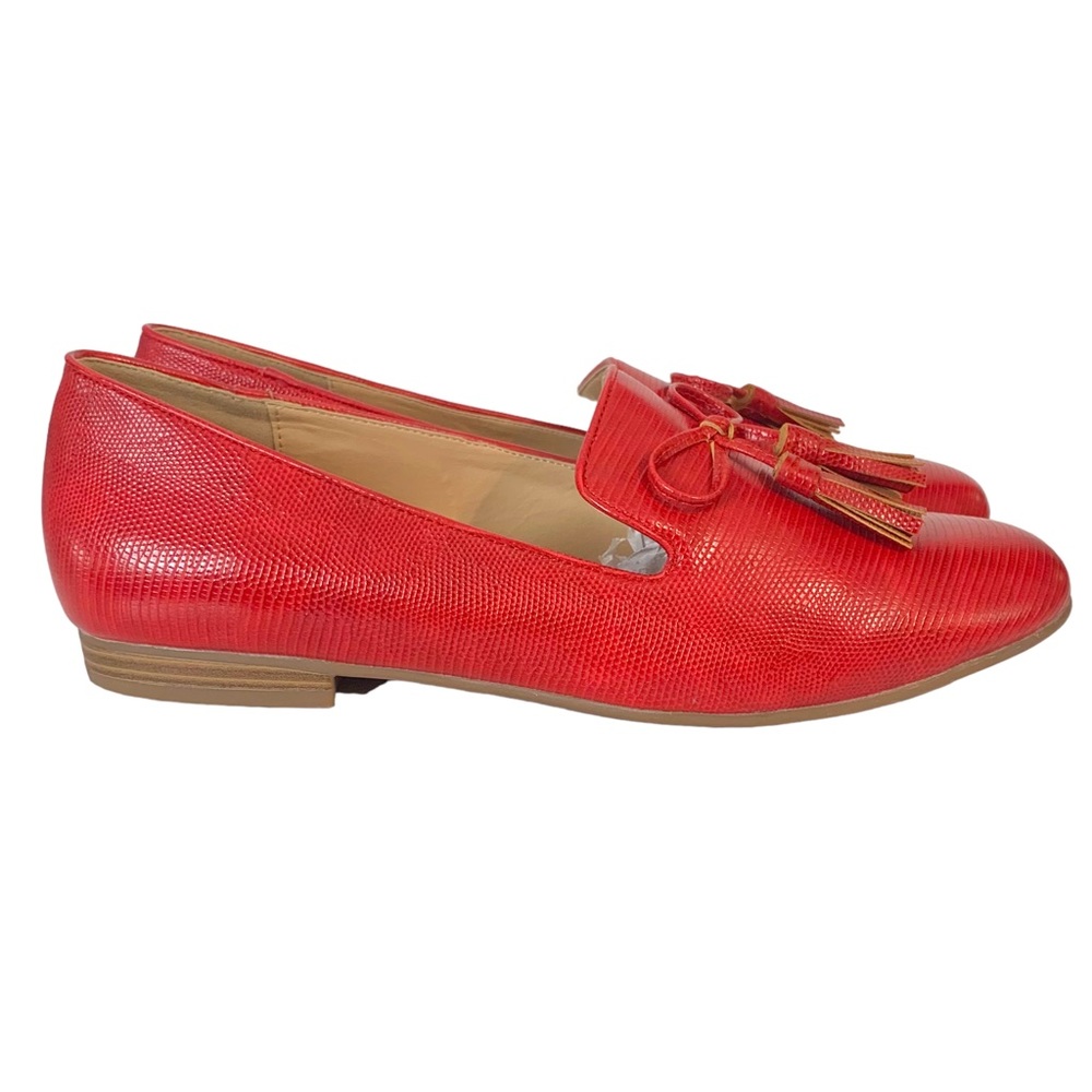MONROE & MAIN Tonal Red Reptile Print Tassel Loafers Sz Sz 41/10 - Picture 4 of 11